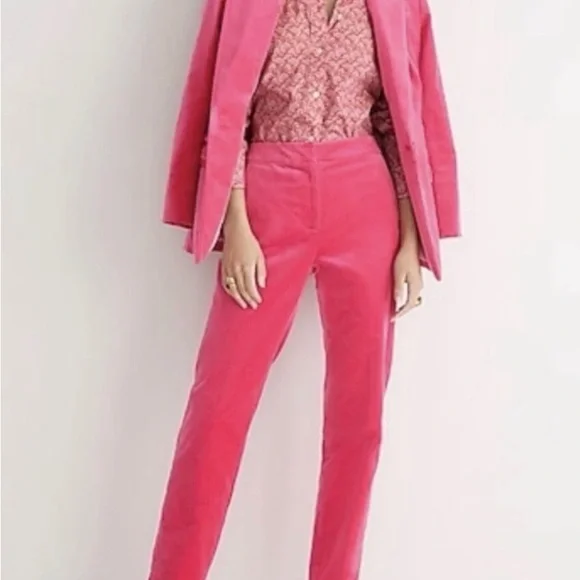 J. Crew Suit Dragonfruit Pink Velvet Featuring the Willa Blazer & Kate Trousers - Picture 4 of 16